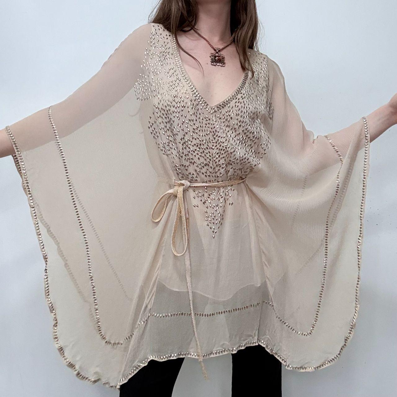 Sheer silk studded embroidered floaty boho dress