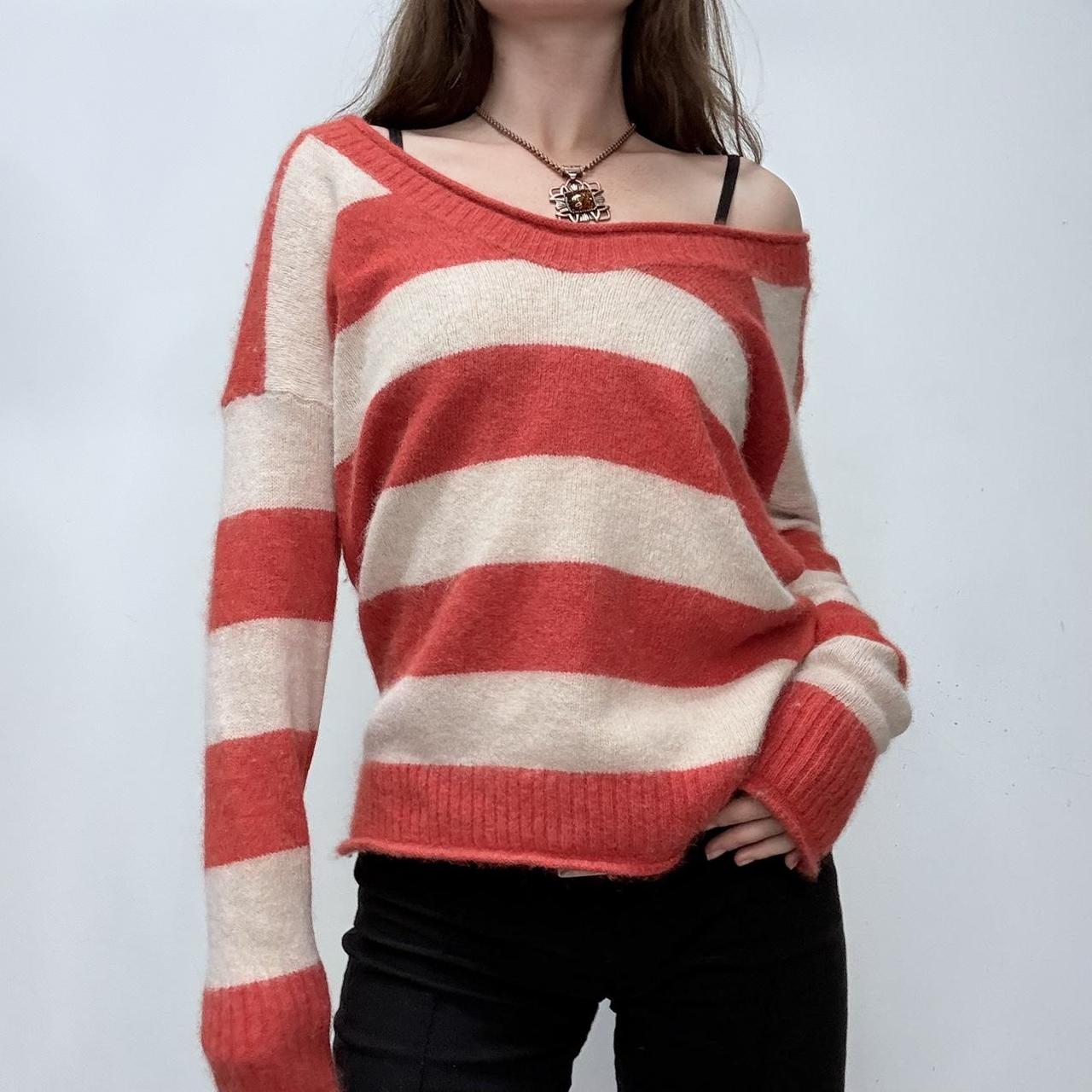 Fluffy anogora knit off the shoulder striped jumper