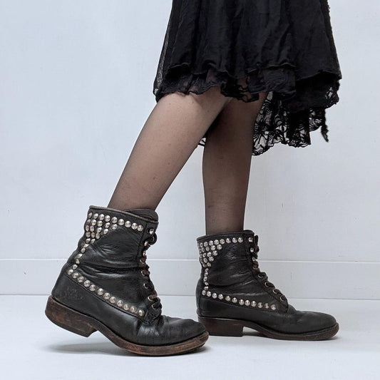 Black studded leather biker boots