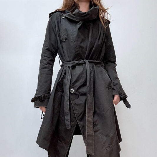 Black asymmetric draped allsaints trench coat