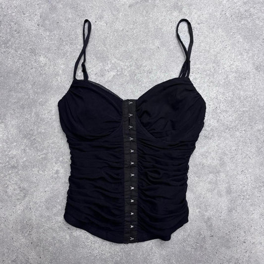 Black gathered mesh gothic vest