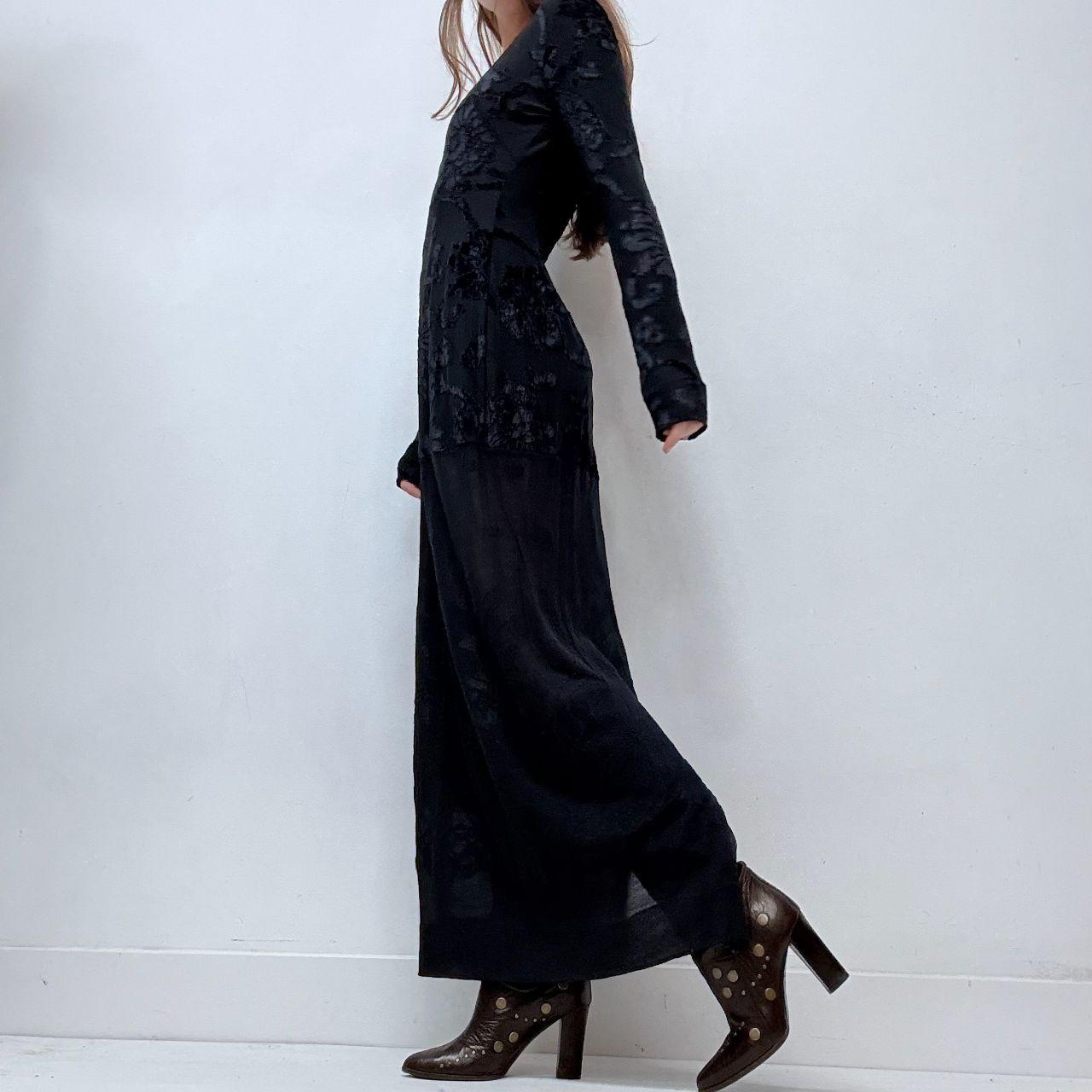 Sheer black embossed long sleeve dress