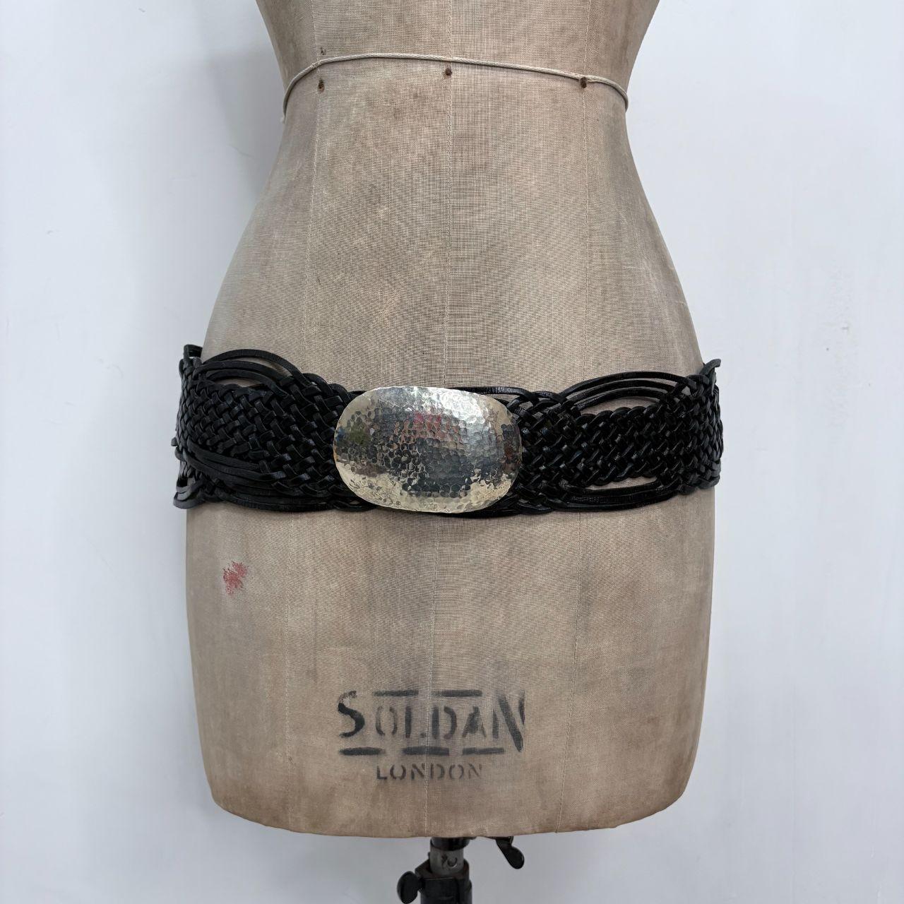 Black woven leather boho belt