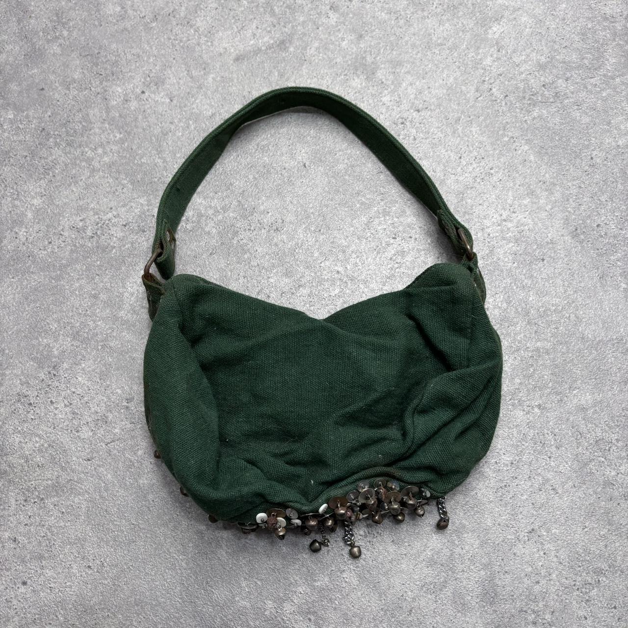 Green studded chain slouchy shoulder bag