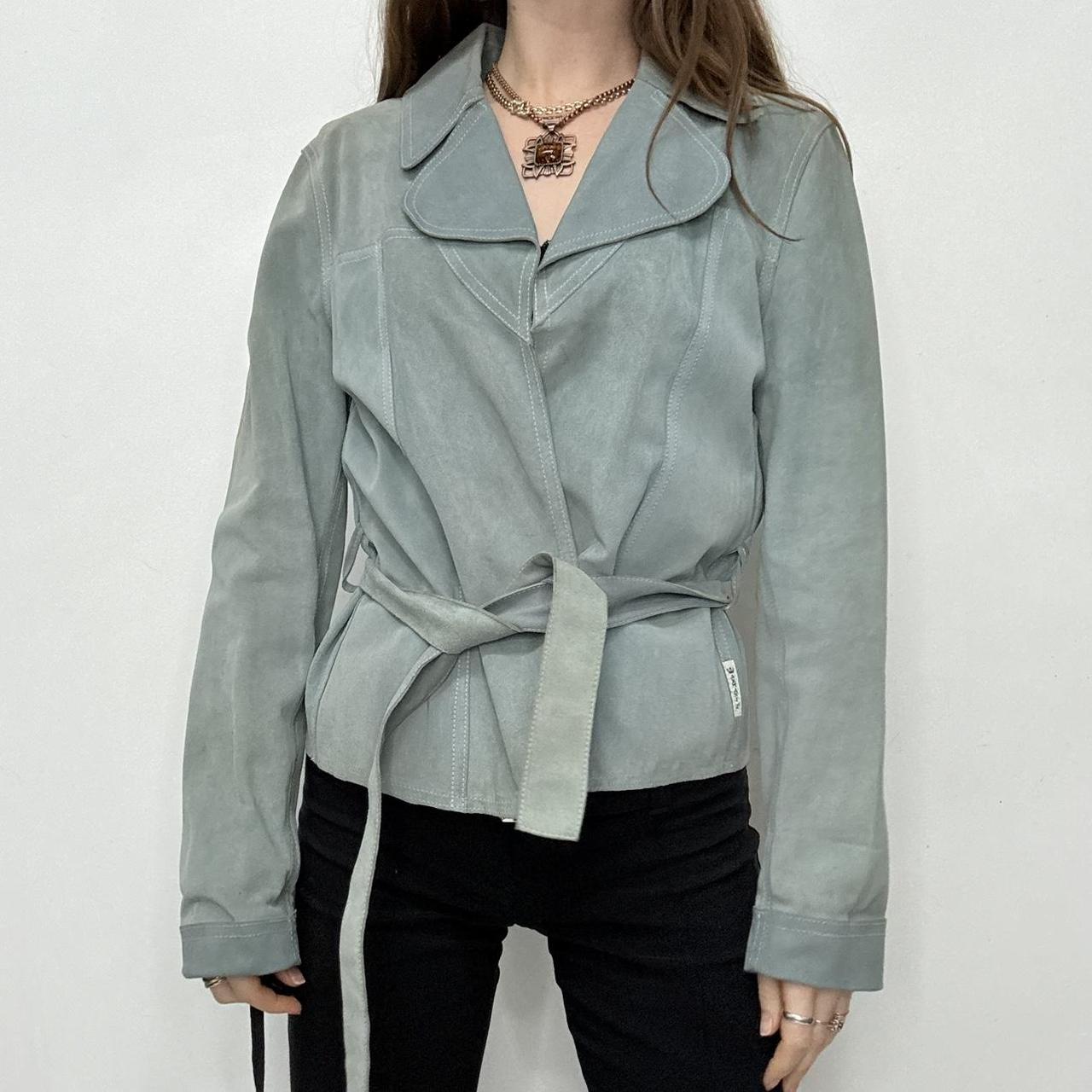 Slouchy pale blue suede coat