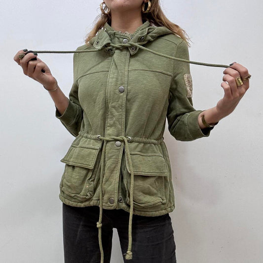 Khaki cotton jersey cargo utility jacket