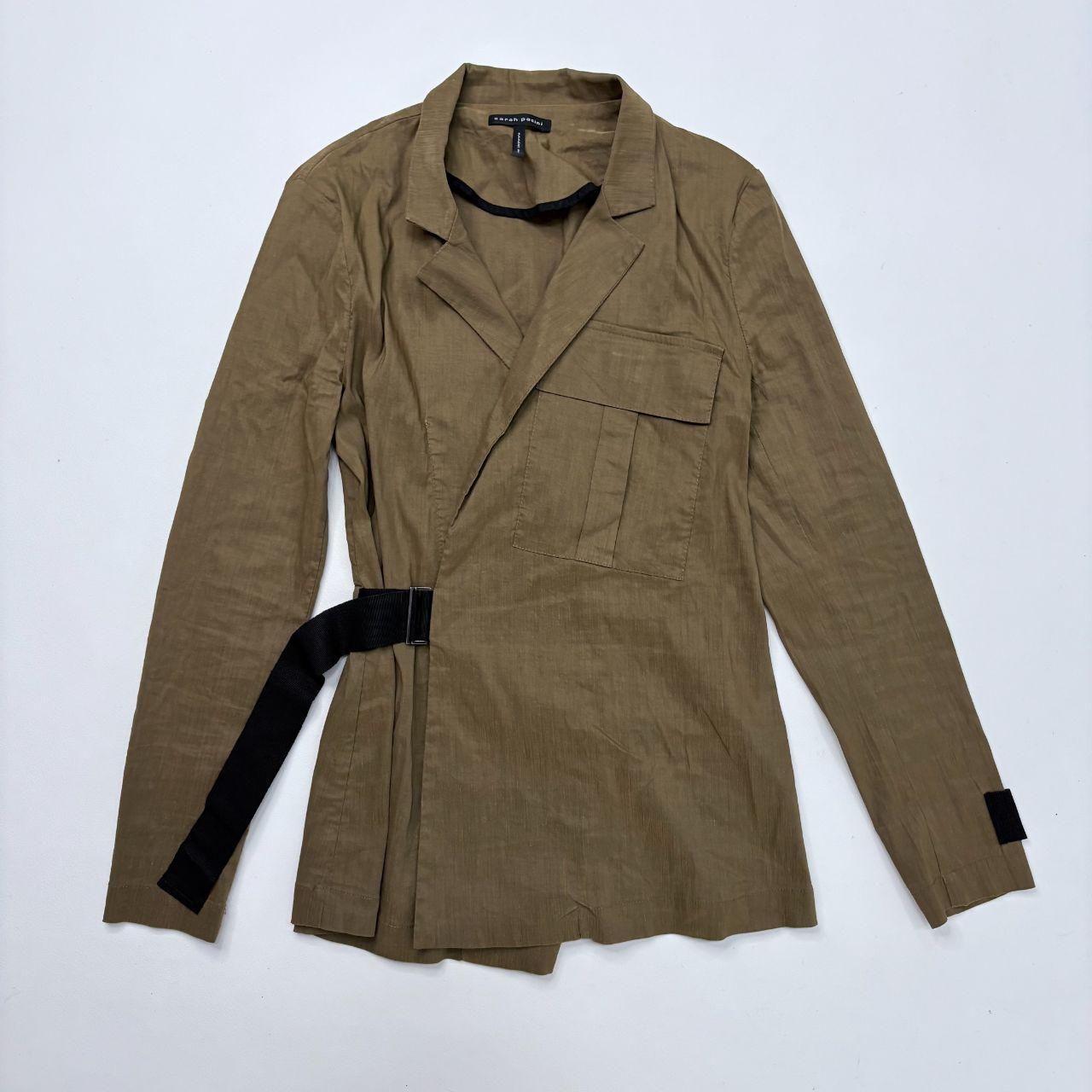 Tan asymmetric buckle shirt