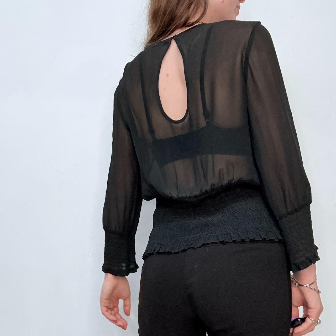 Sheer silk slouchy cinch waist blouse