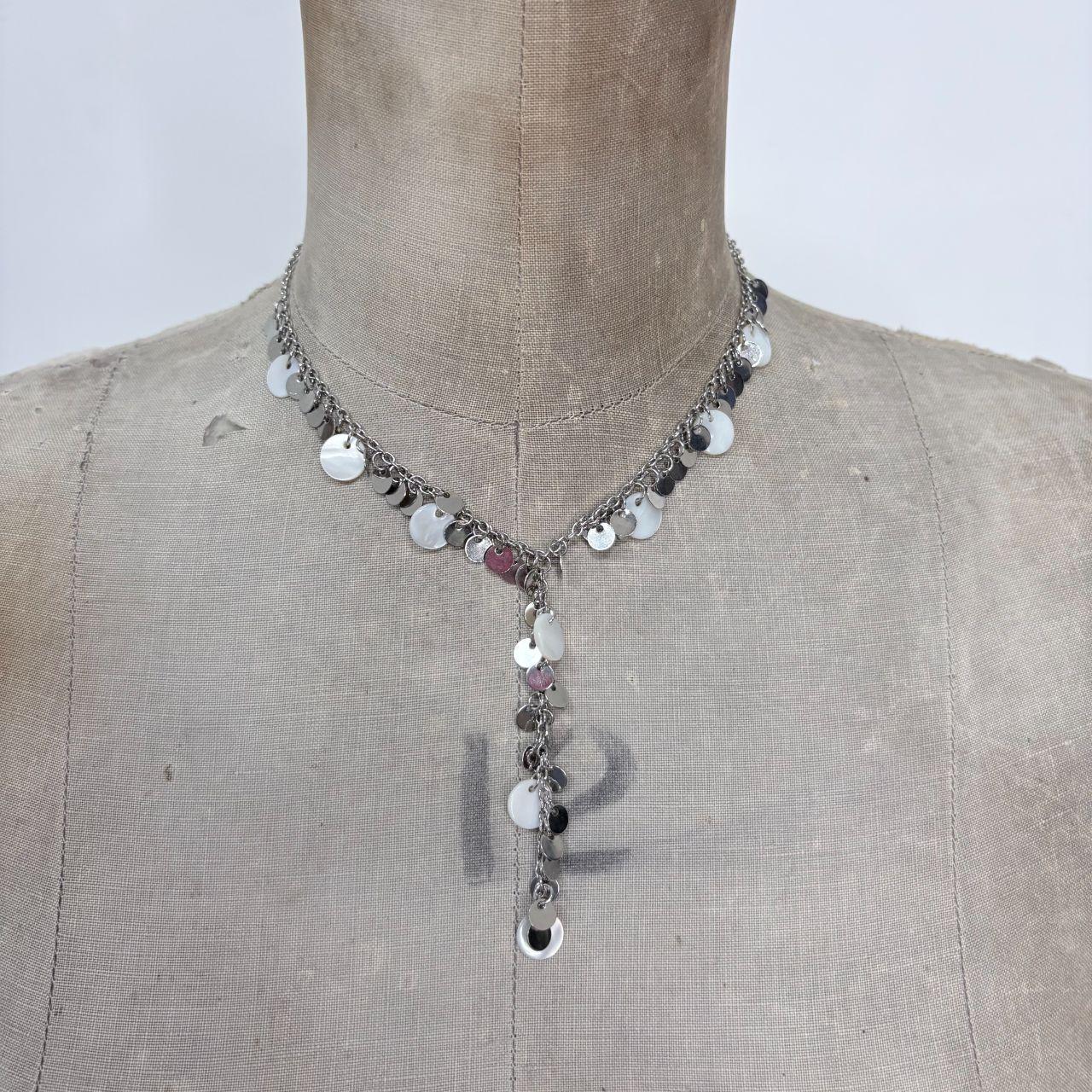 Silver coin draped chain necklace