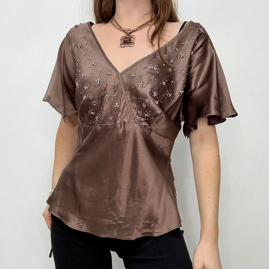 Brown satin flared floaty fairy top