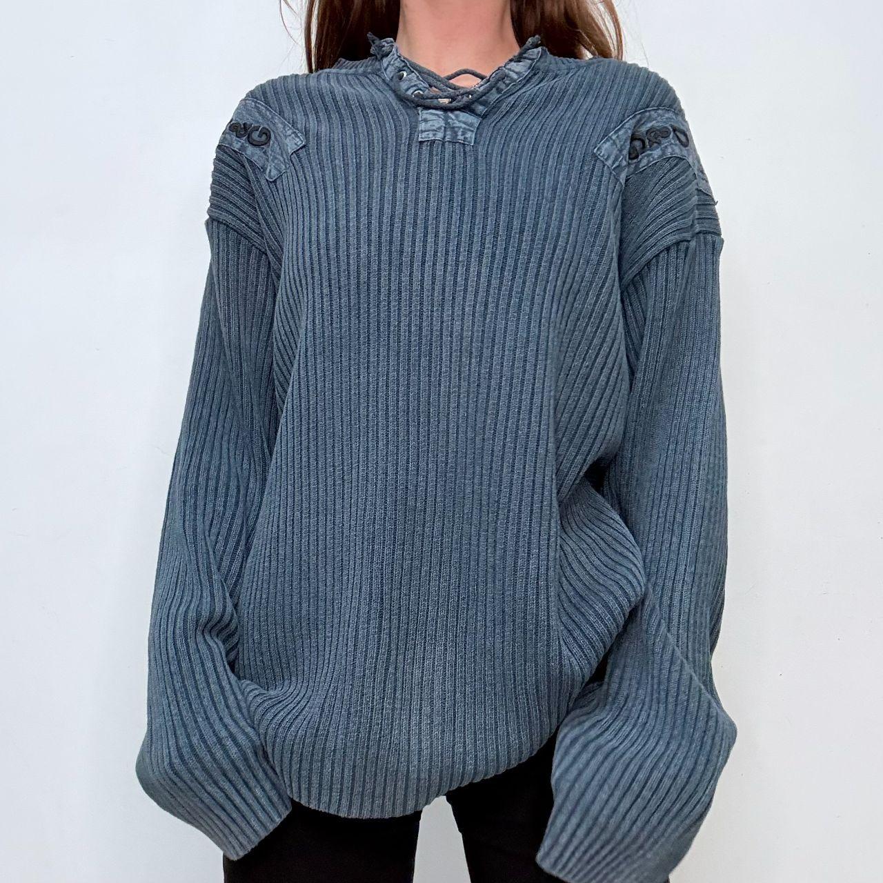 Distressed chunky rib knit jumper