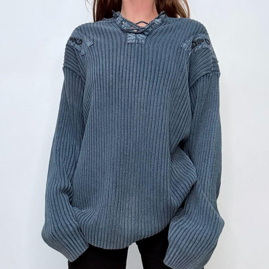 Distressed chunky rib knit jumper
