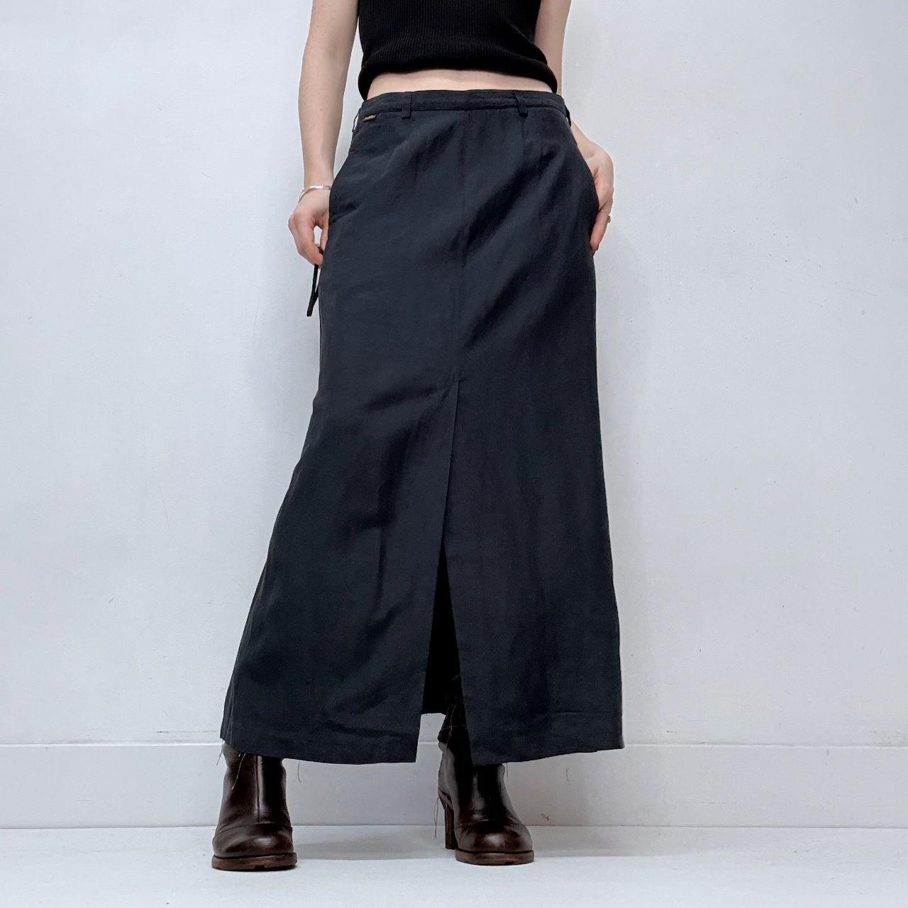 Navy linen slit maxi skirt