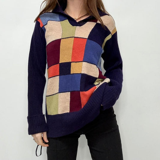 Vintage checked wool knit jumper