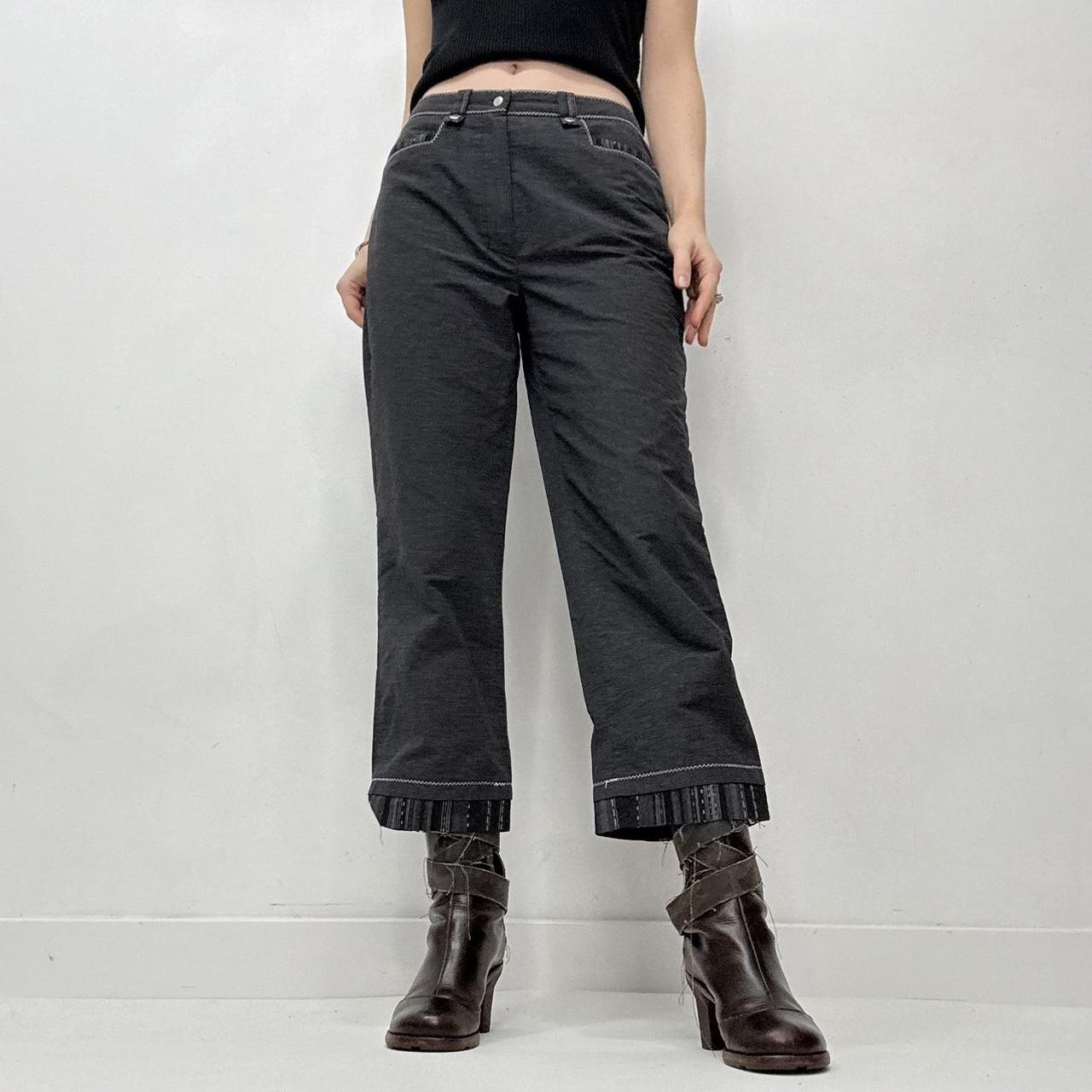Grey pinstripe flared wide leg minimalist trousers