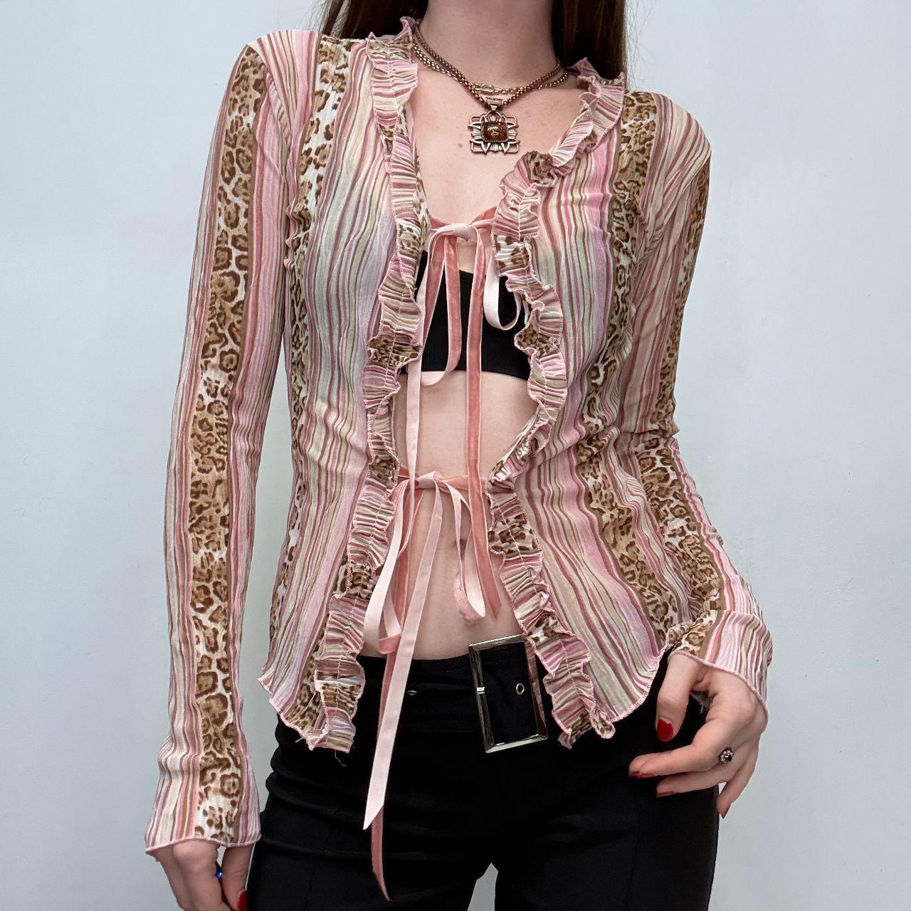 Pinstripe sheer bow y2k shirt