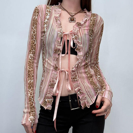 Pinstripe sheer bow y2k shirt