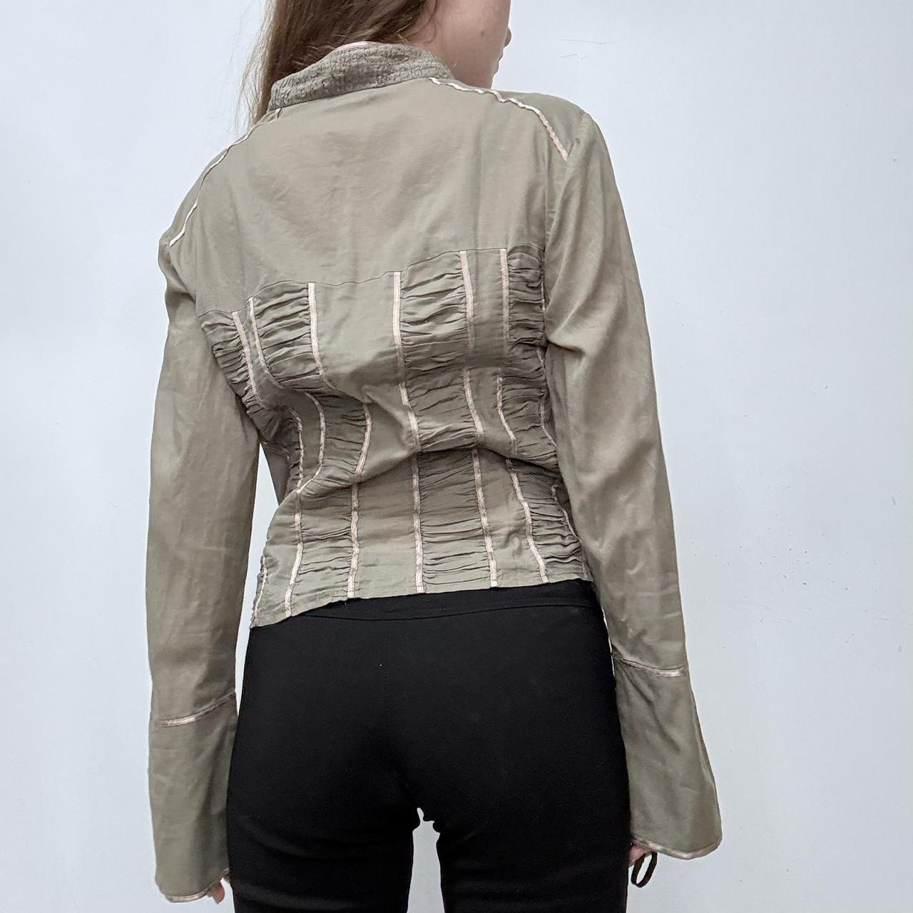 Khaki gathered lace corset shirt
