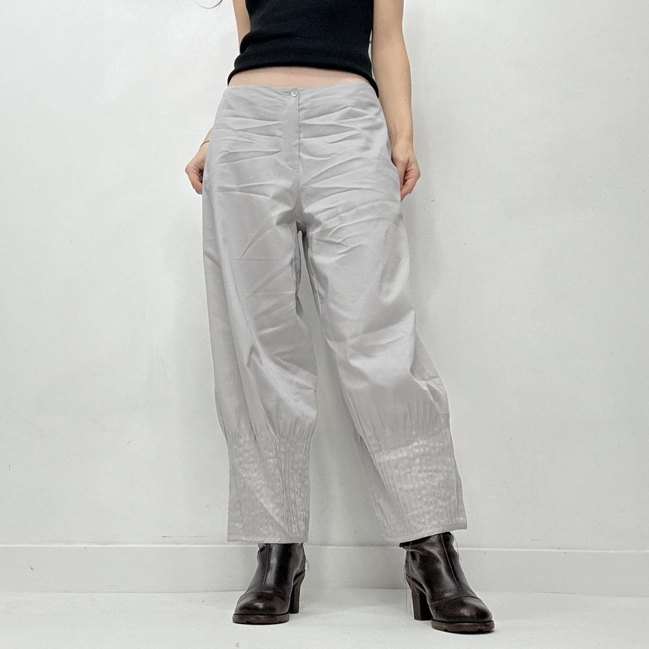 Grey pleated puff barrel trousers
