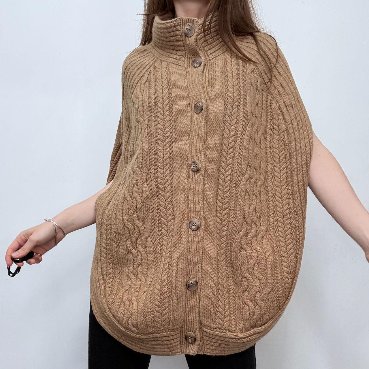 Tan cable knit cape cardigan