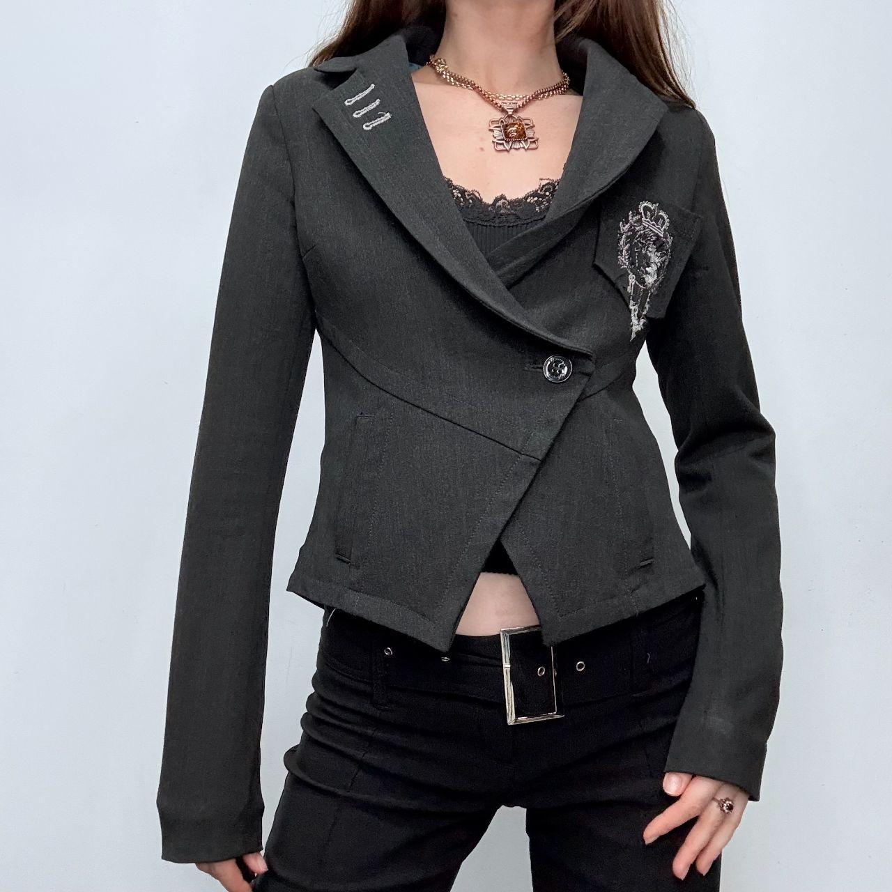 Flared asymmetric grey suit jacket