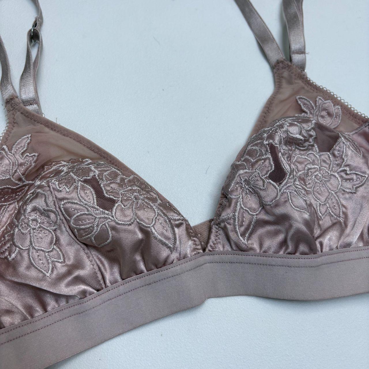 Pink satin floral lace bra