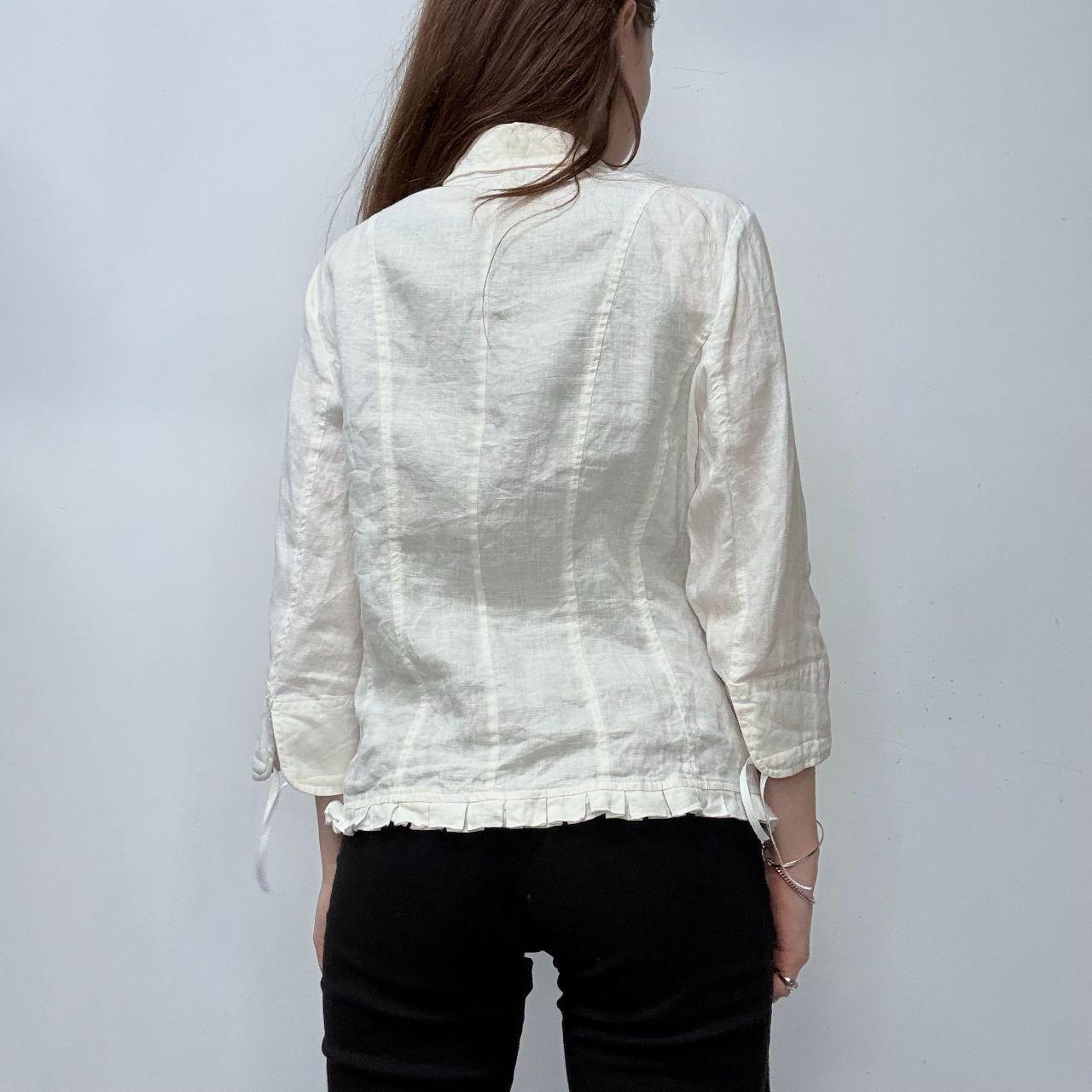 White linen asymmetric coquette jacket