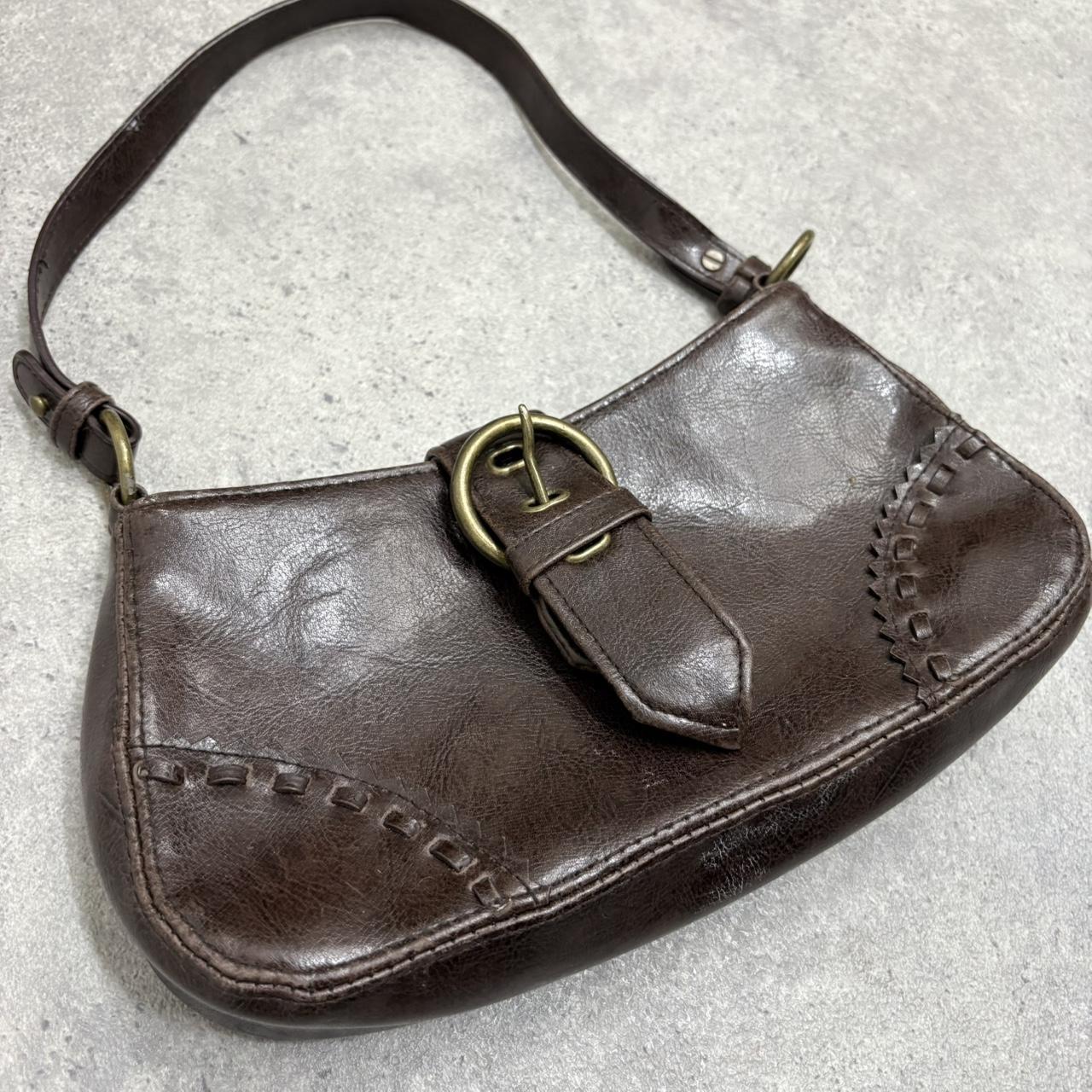 Brown studded buckle mini shoulder bag