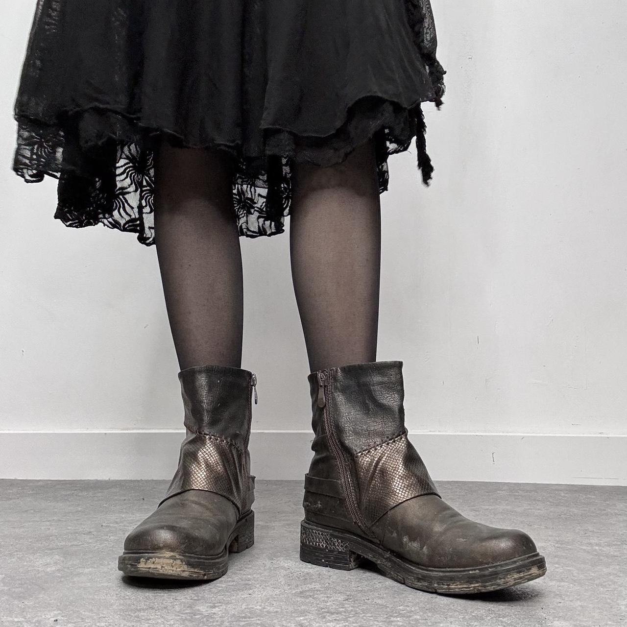 Brown leather distressed biker boots