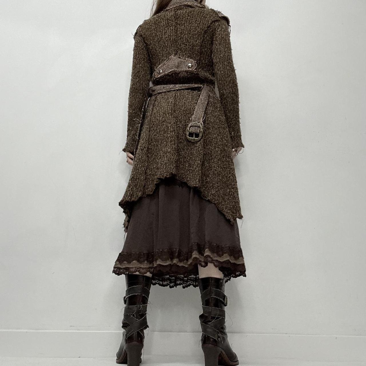 Brown knitted grunge tweed trench