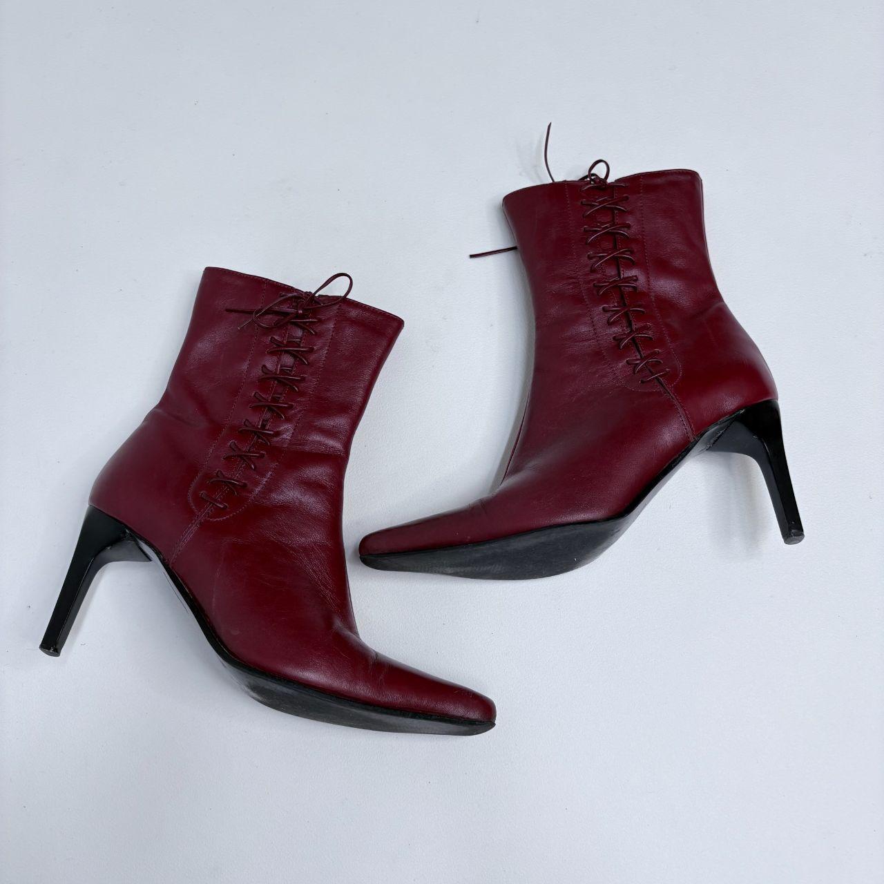 Red leather lace up corset boots