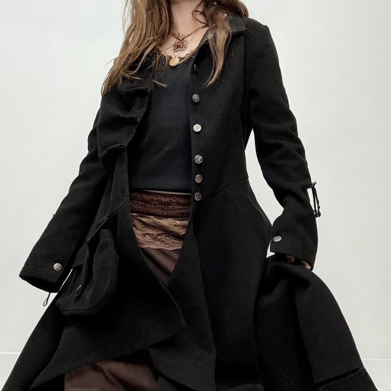 Black wool draped asymmetric gothic coat