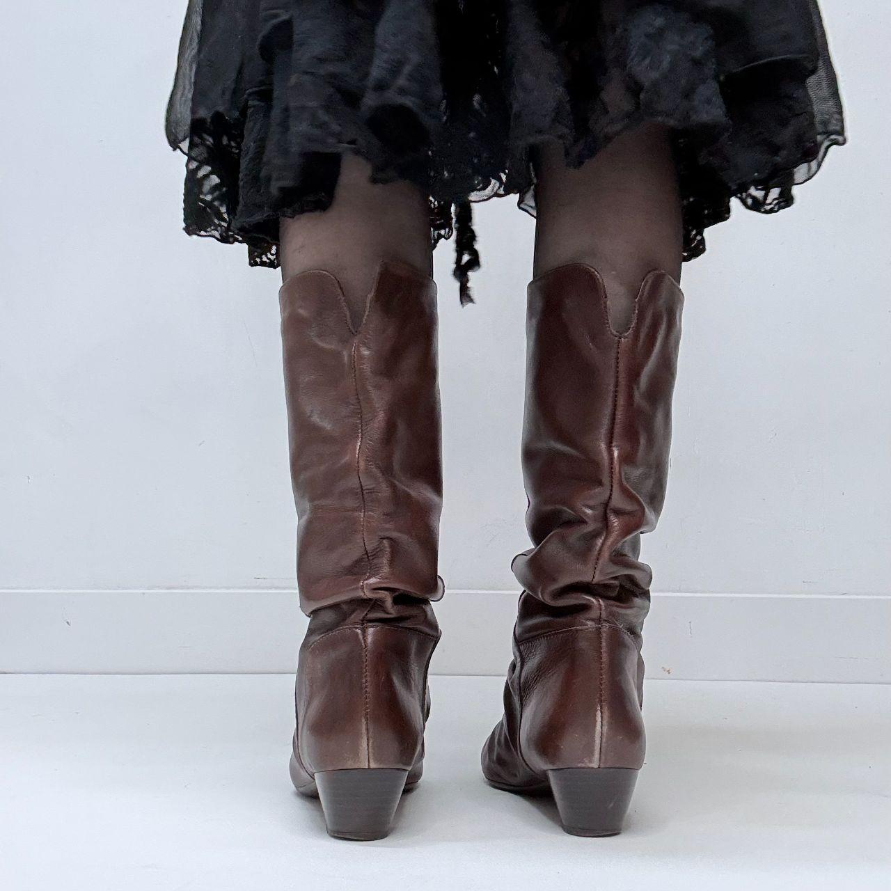 Brown leather gathered cowgirl boots