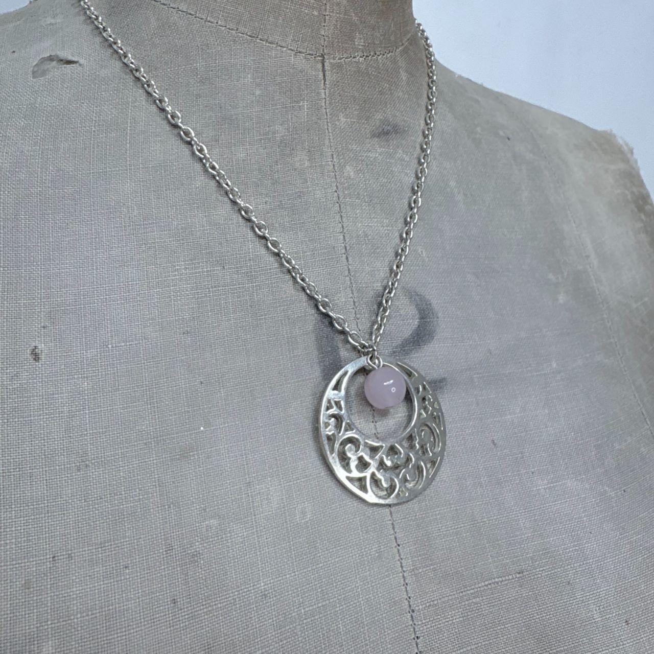 Silver engraved circle bead necklace