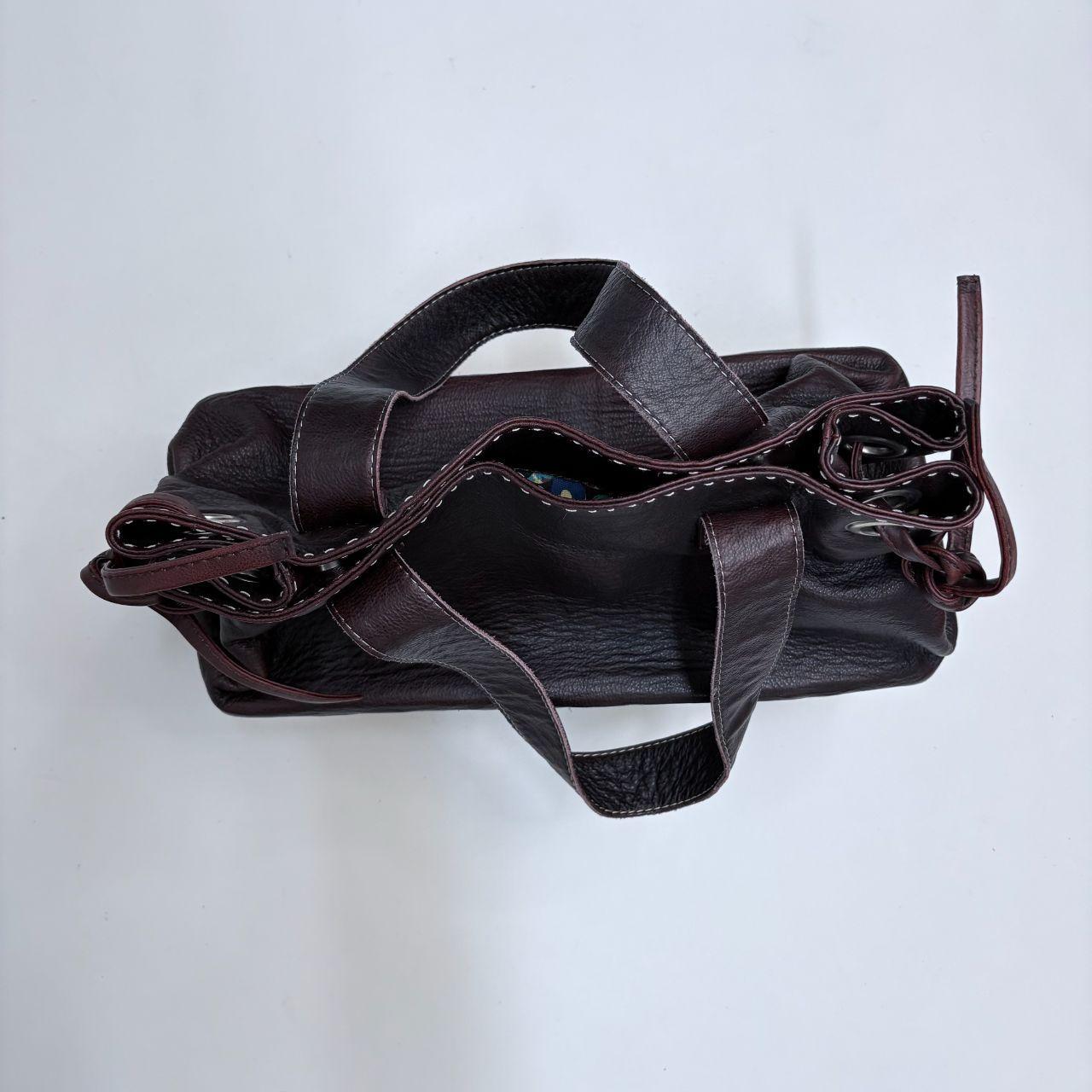 Brown leather rattan basket bag