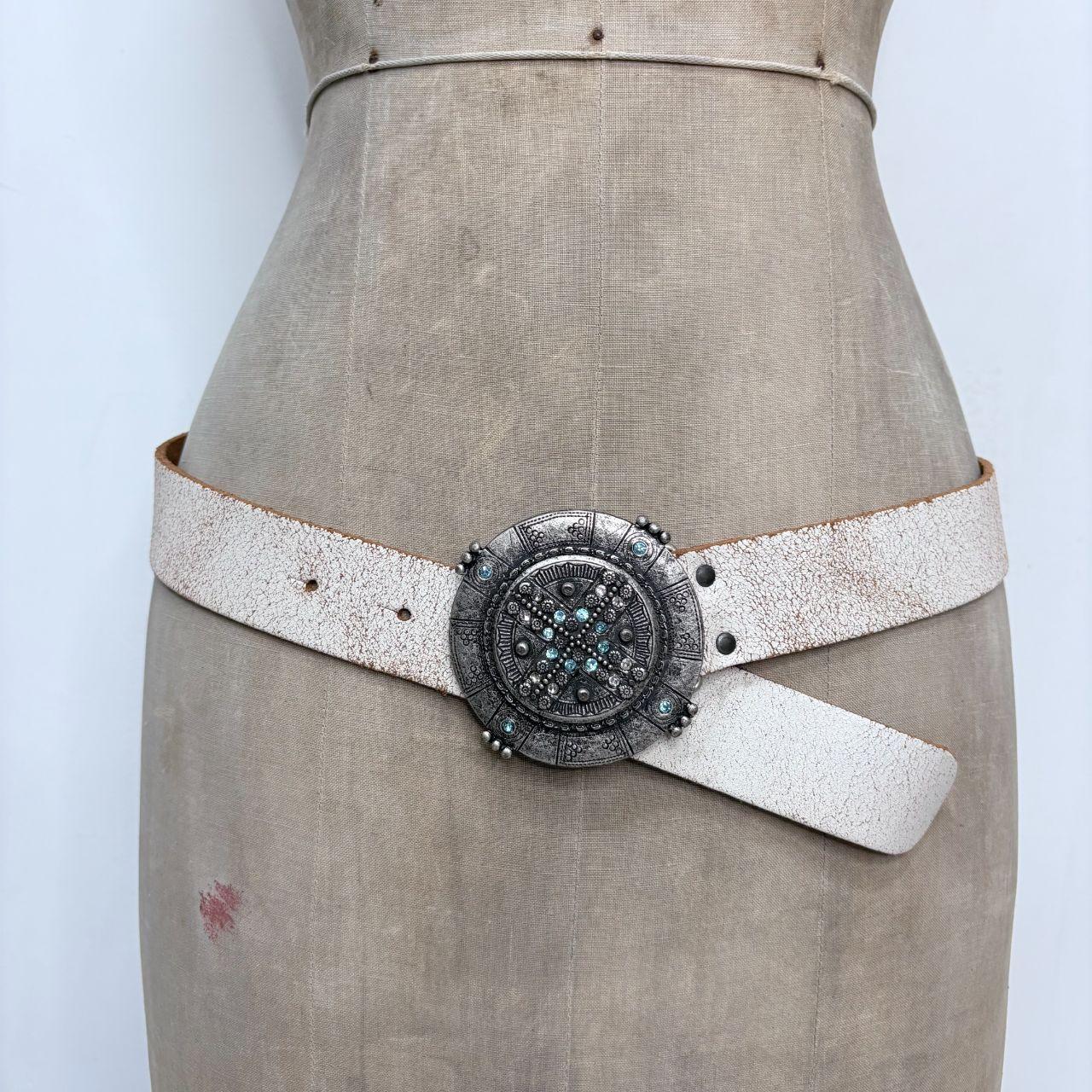 White distressed leather boho belt