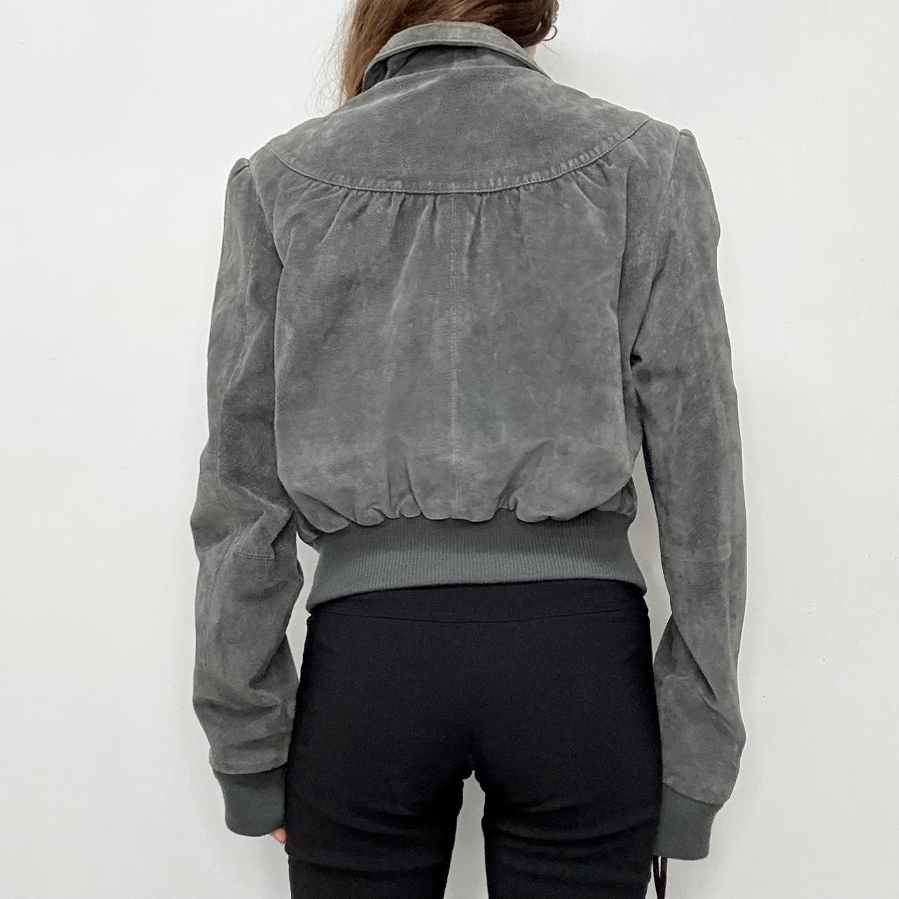 Grey suede cropped puff bomber jacket