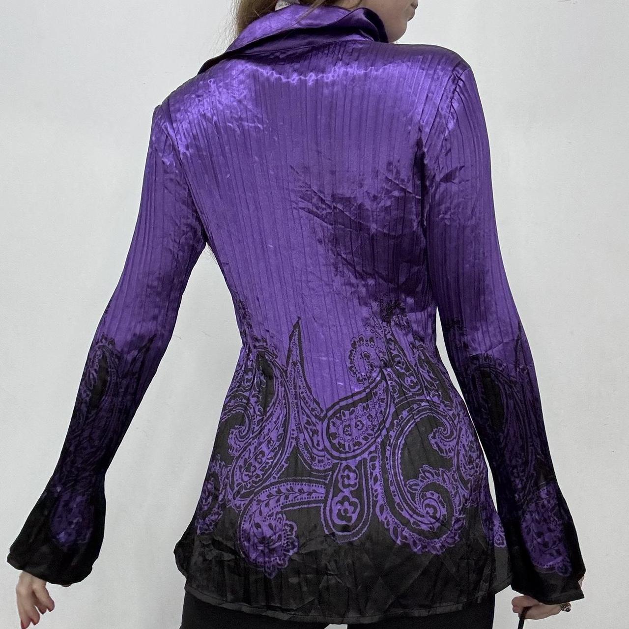 Purple satin crinkle flared shirt