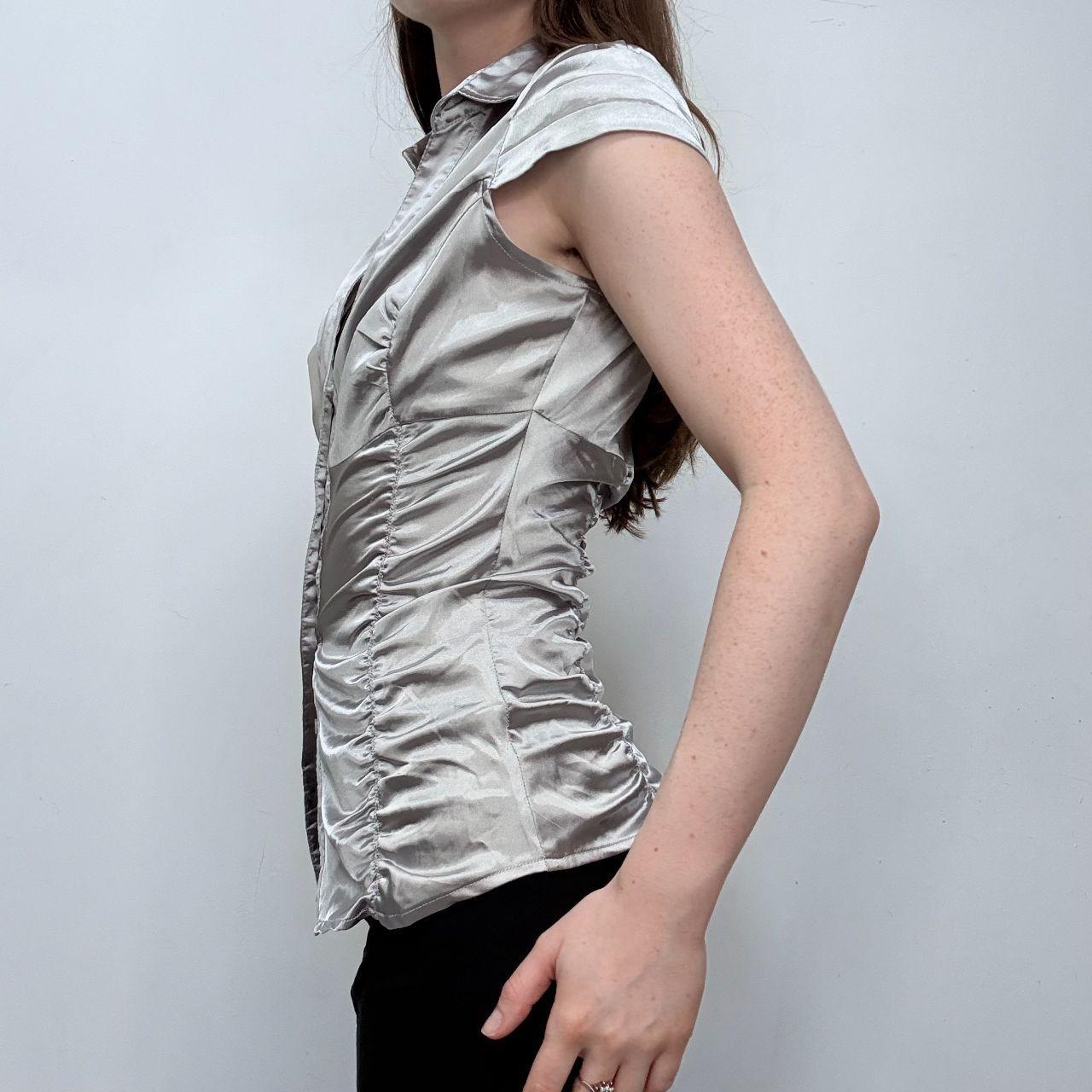 Silver satin fitted mini shirt