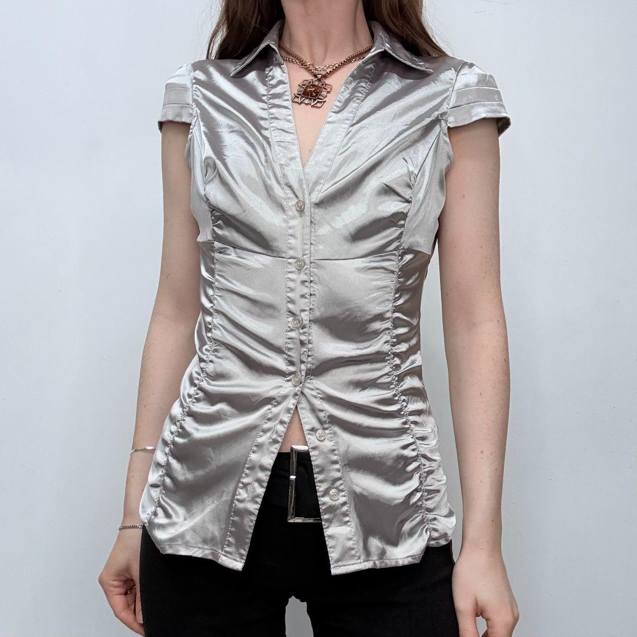 Silver satin fitted mini shirt