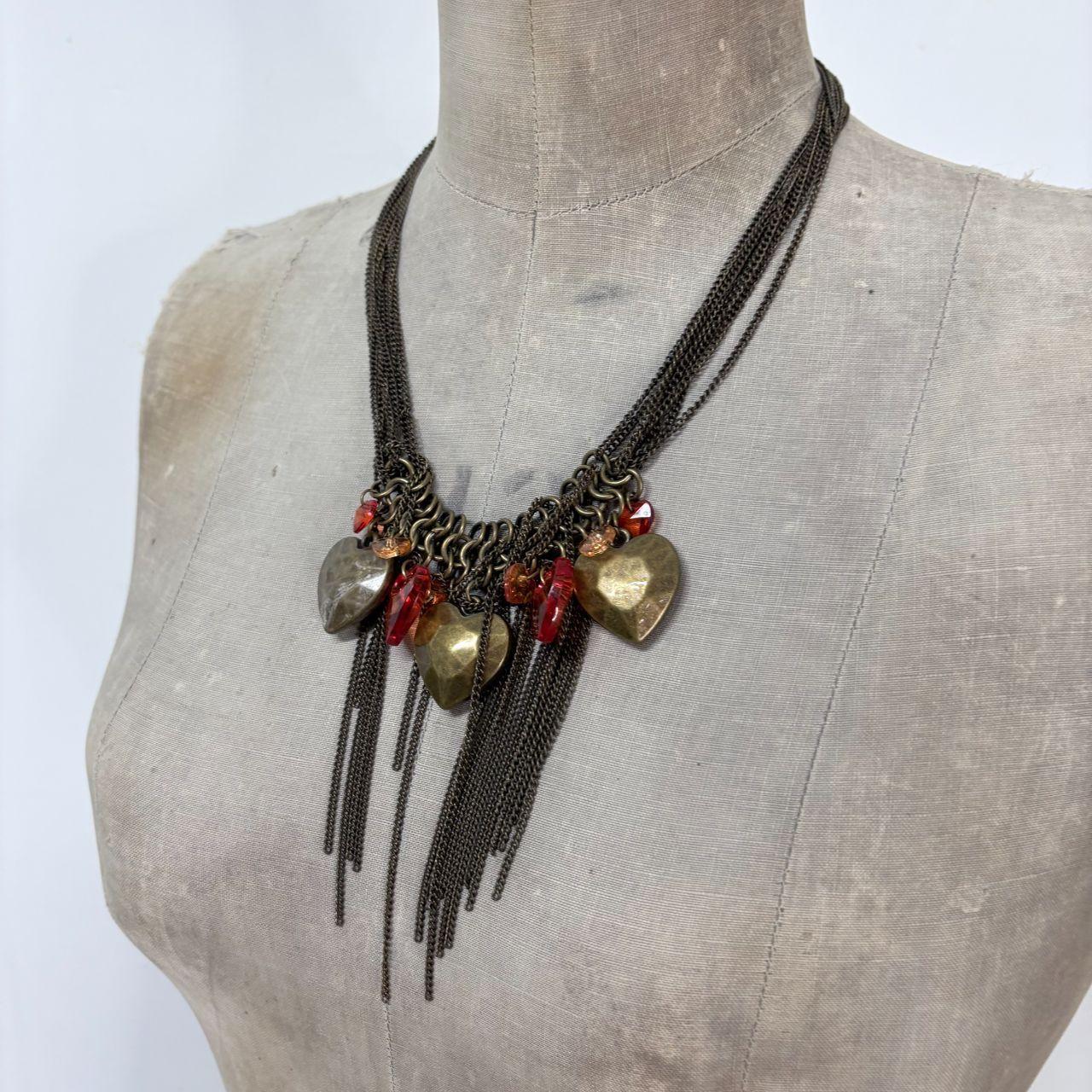 Layered chain heart charm necklace