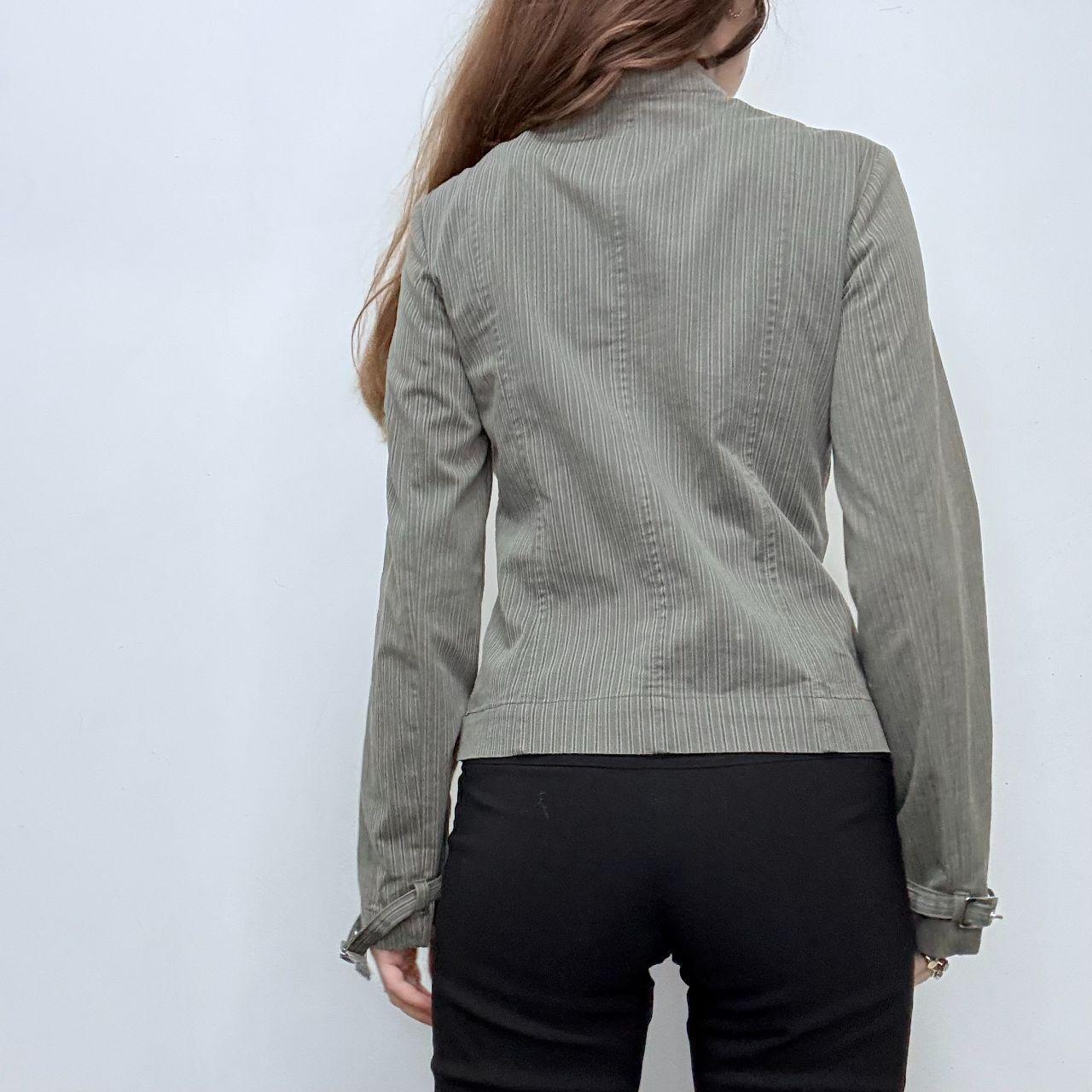 Fitted pinstripe belted jacket