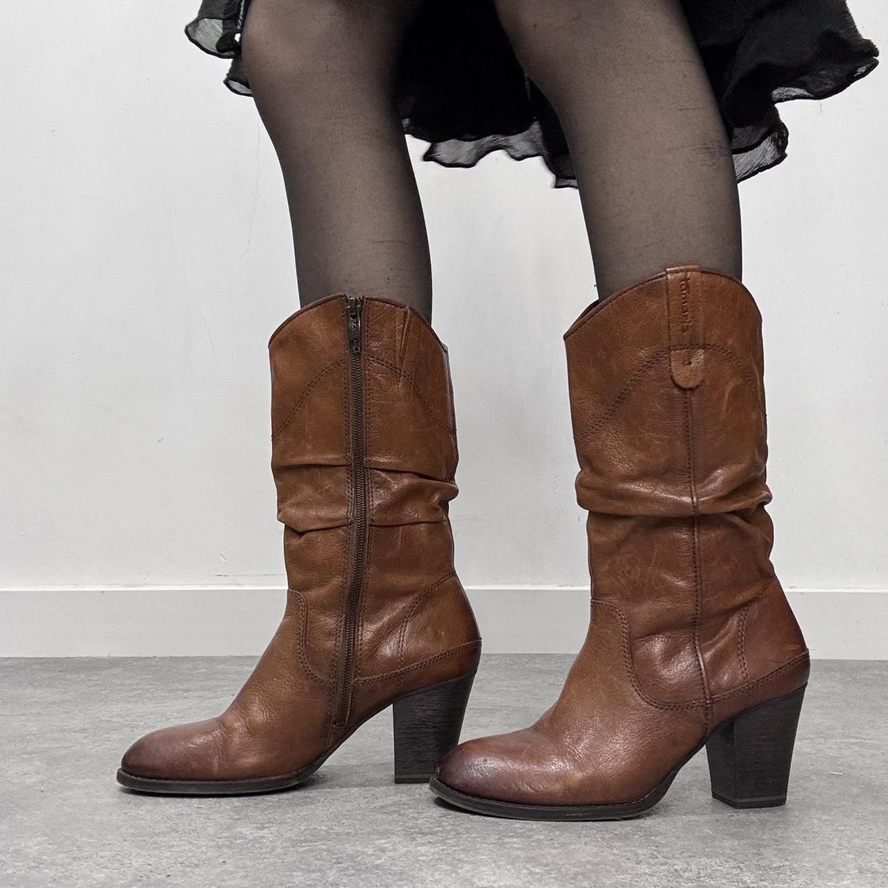 Tan leather slouchy campus boots