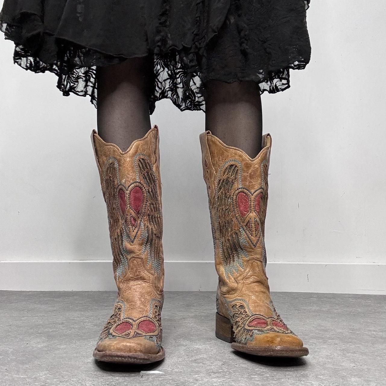Tan leather cowboy boots