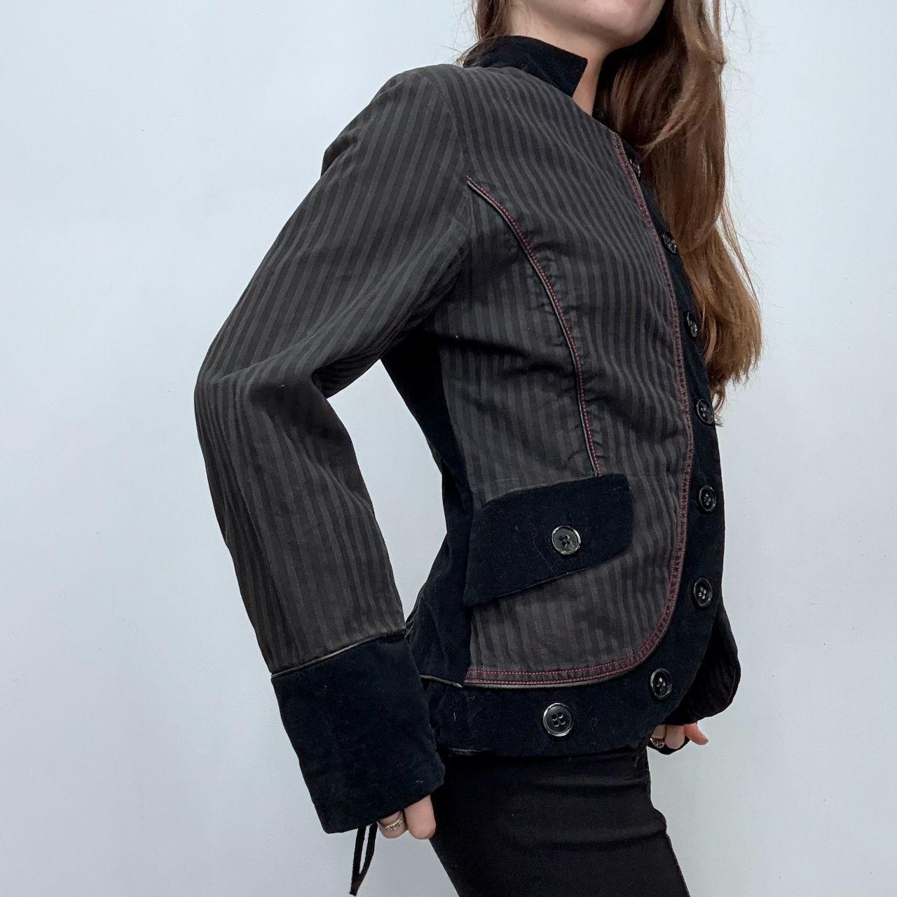 Asymmetric pinstripe flared jacket
