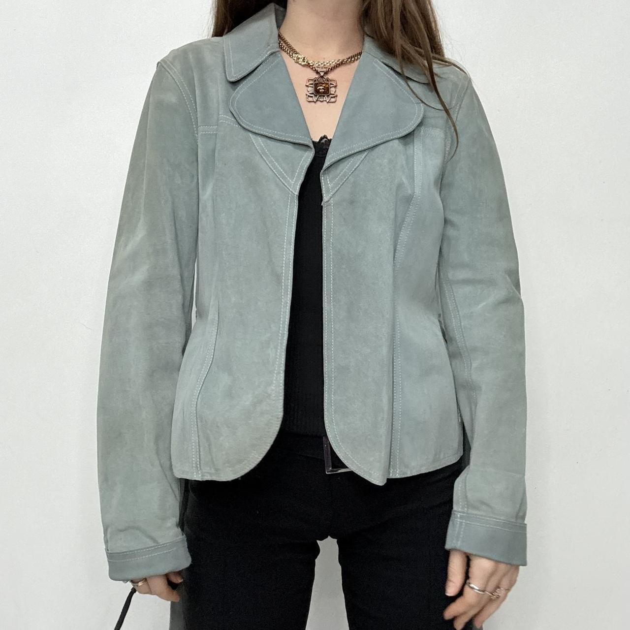 Slouchy pale blue suede coat