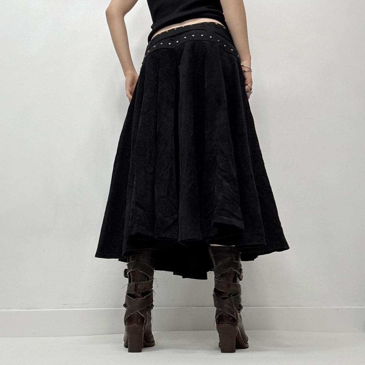 Black studded flared belted skirt