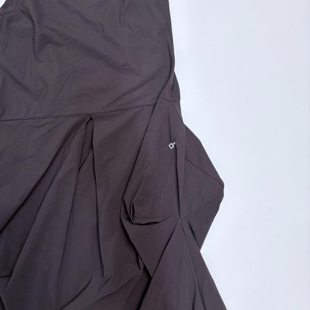 Brown gathered puff midi dress