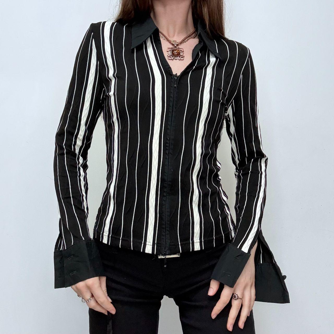 Black pinstripe fitted zip shirt