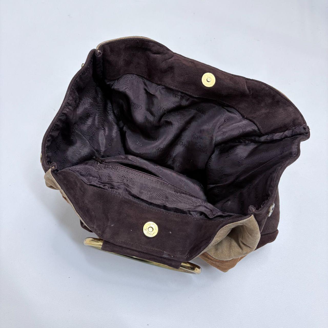 Striped suede patchwork bag